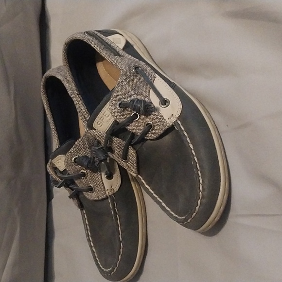 Sperry Top Slider Songfish Size 7 Linen and Navy Boat Shoes - Picture 2 of 6